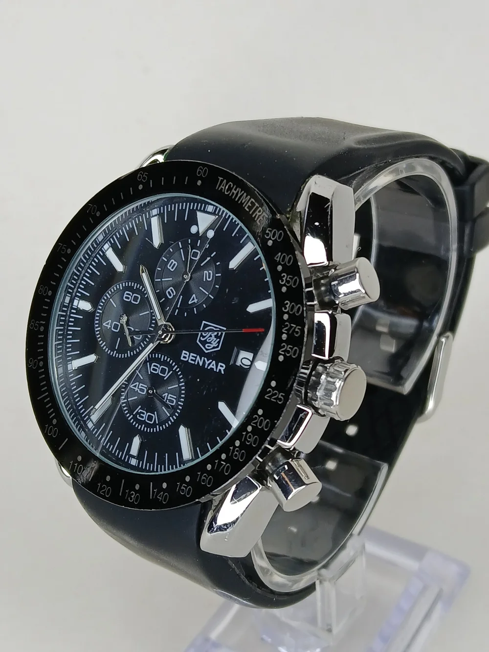 BENYAR BY-5140M Men's Quartz Chronograph Watch Black Dial Rubber Strap 30M